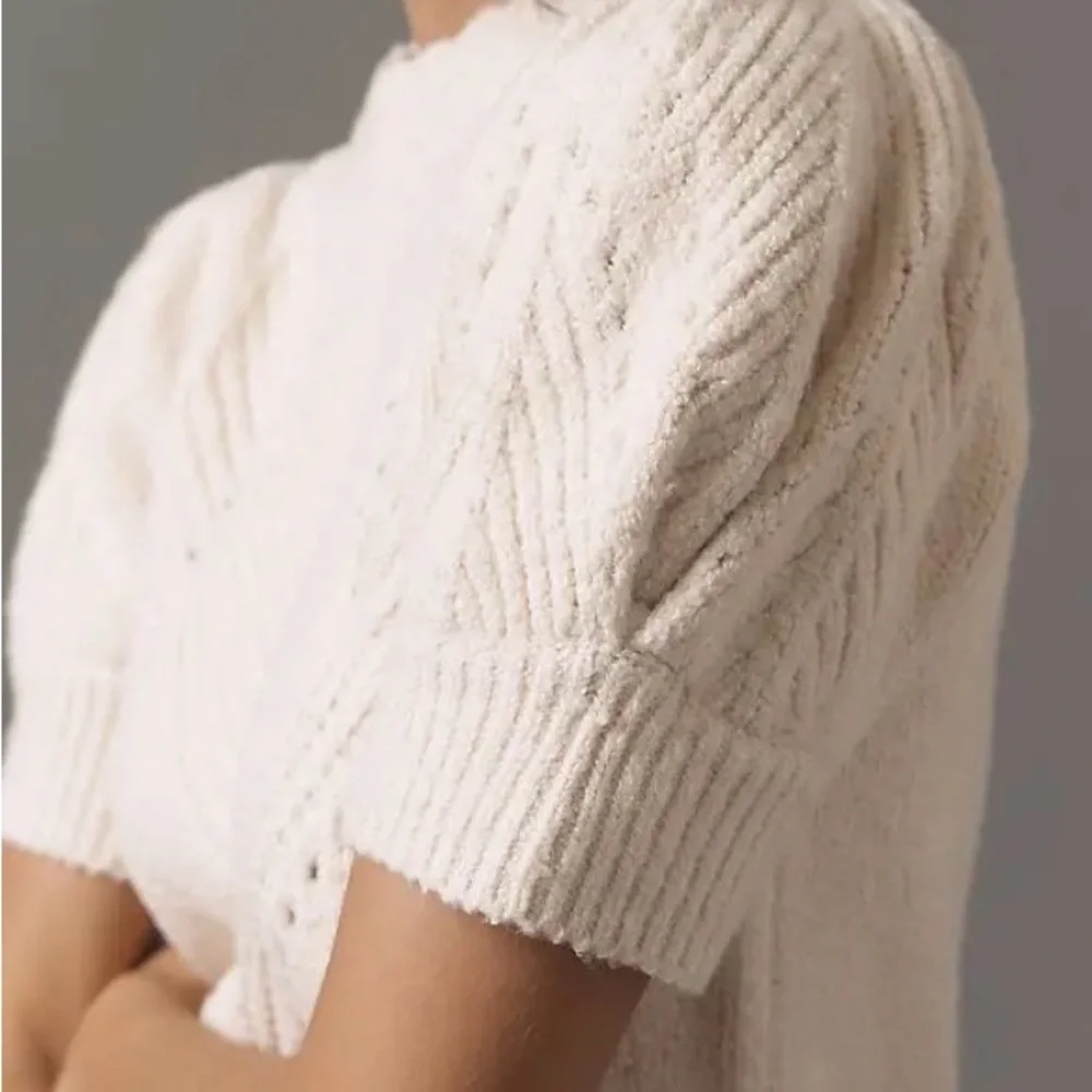Anthropologie Pointelle Short-sleeve Ivory Knit Sweater NWT - Picture 4 of 9